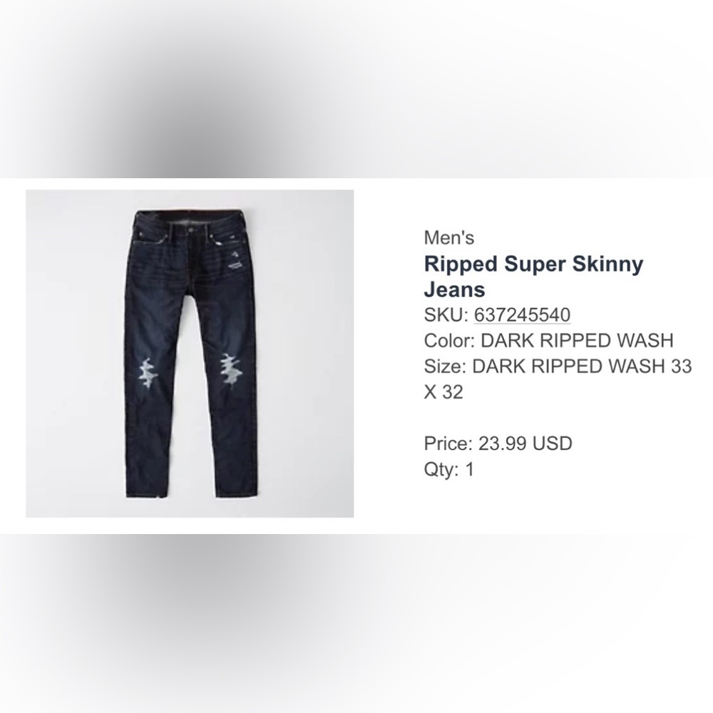 Abercrombie Men's Ripped Super Skinny Jeans - Dark Blue
